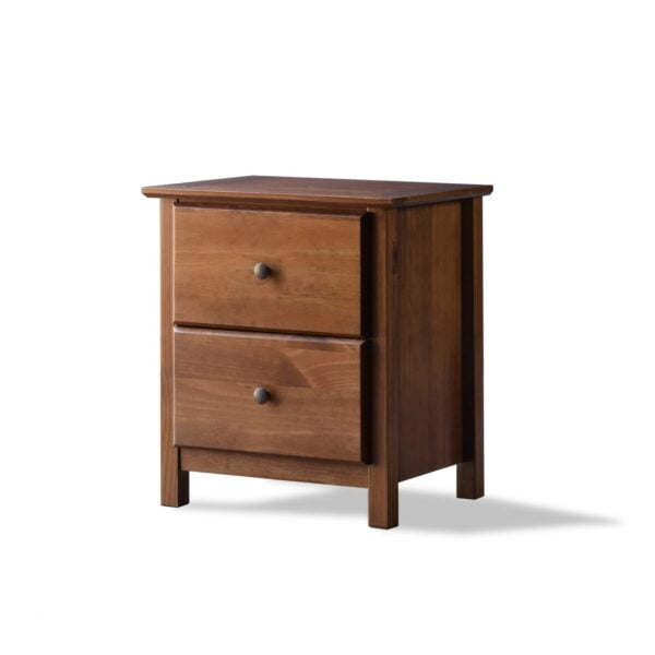 Farmhouse Solid Pine Wood 2 Drawer Nightstand in Walnut Finish 3