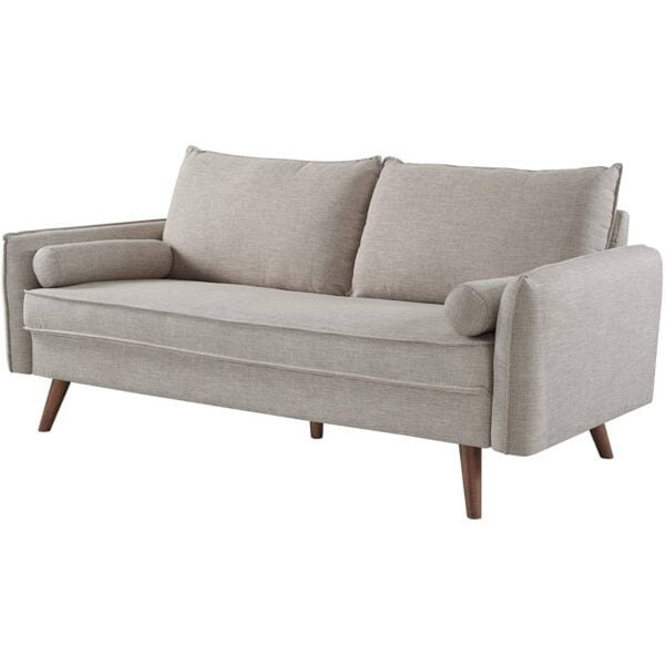 Modern Sofa with Mid Century Style Wood Legs Beige 2