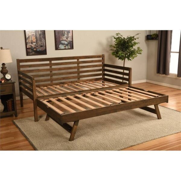 Solid Wood Daybed Frame with Twin Pop Up Trundle Bed in Walnut Finish 3
