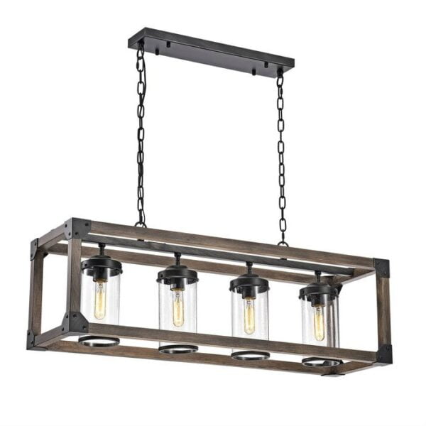 4 Light Adjustable Dimmable Rectangle Chandelier with Wrought Iron Accents 2