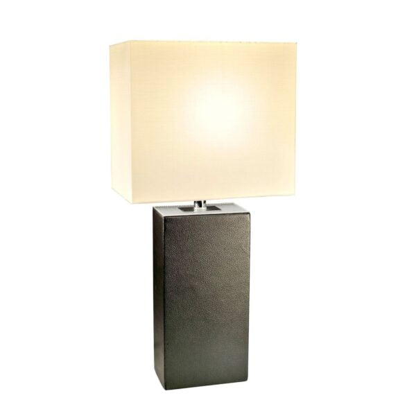 Contemporary Black Leather Table Lamp with White Fabric Shade 2