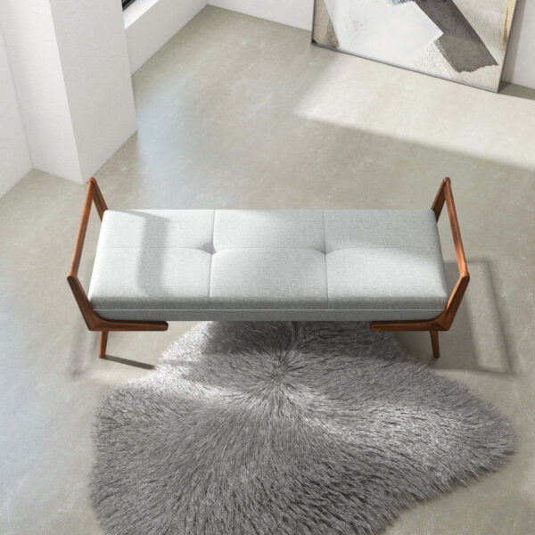 Cora Mid Century Modern Grey Fabric Bench 3
