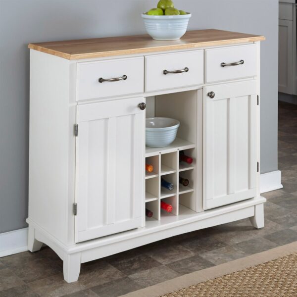 Natural Wood Top Kitchen Island Sideboard Cabinet Wine Rack in White e1691183672849