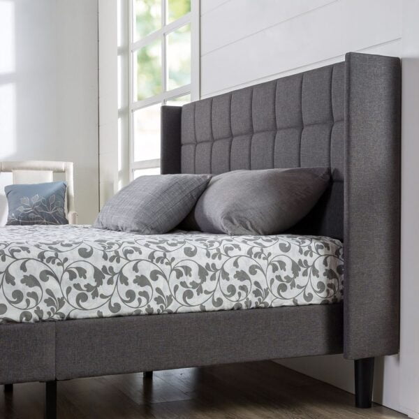 Queen size Grey Wingback Upholstered Platform Bed 2