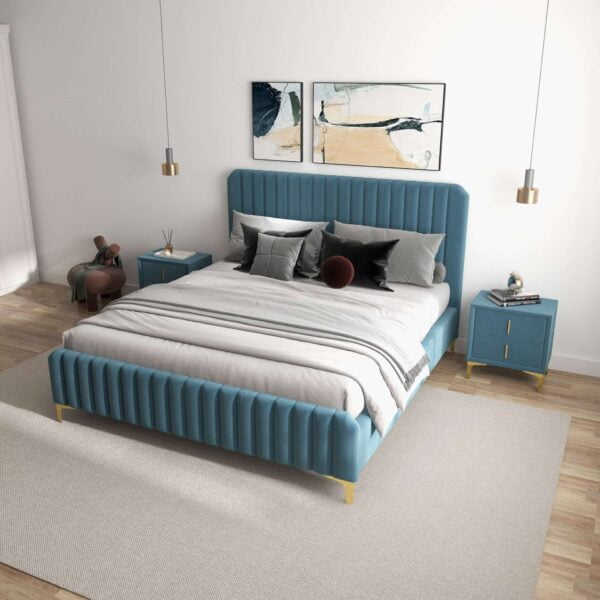 Bethany Velvet Upholstered Platform Bed Blue 3