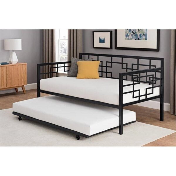 Black Metal Daybed Frame with Twin Pull Out Trundle Bed 2