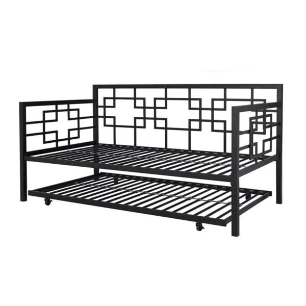 Black Metal Daybed Frame with Twin Pull Out Trundle Bed 3