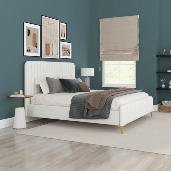 Cream Boucle Platform Bed II