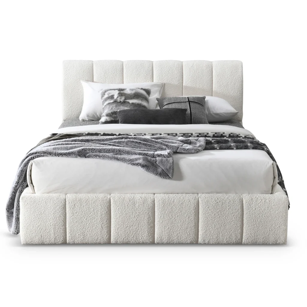 Hilar White Boucle Bed | Optimize Your Space