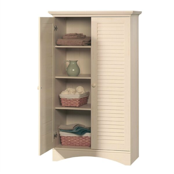 Antique White Finish Wardrobe Armoire Storage Cabinet with Louver Doors II