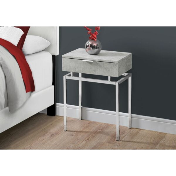24in Modern End Table 1 Drawer Nightstand Grey with Chrome Metal Legs II