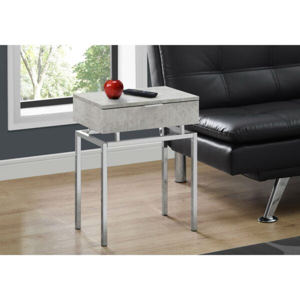 24in Modern End Table 1 Drawer Nightstand Grey with Chrome Metal Legs III
