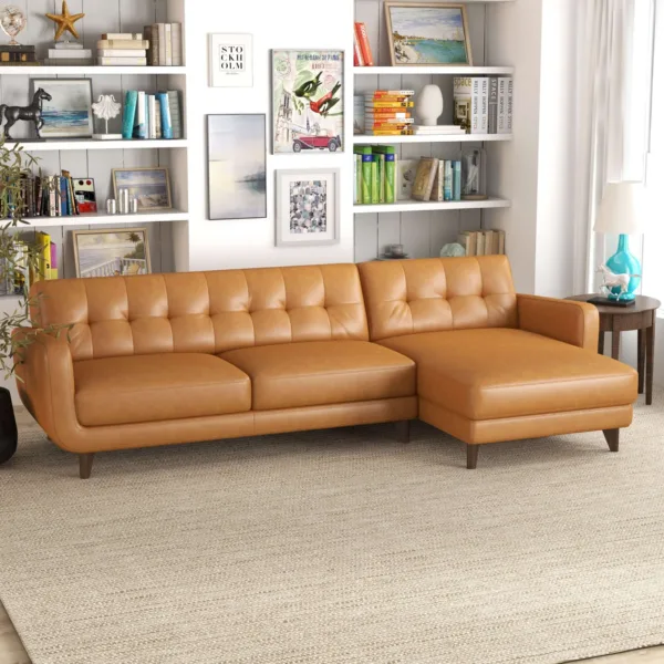 Allison Tan Leather Sectional Sofa Chaise 1