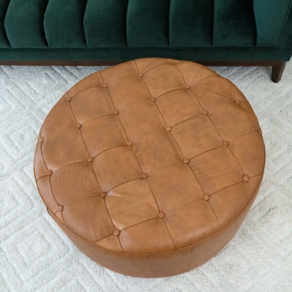 Seletar Mid Century Modern Tan Leather Ottoman II