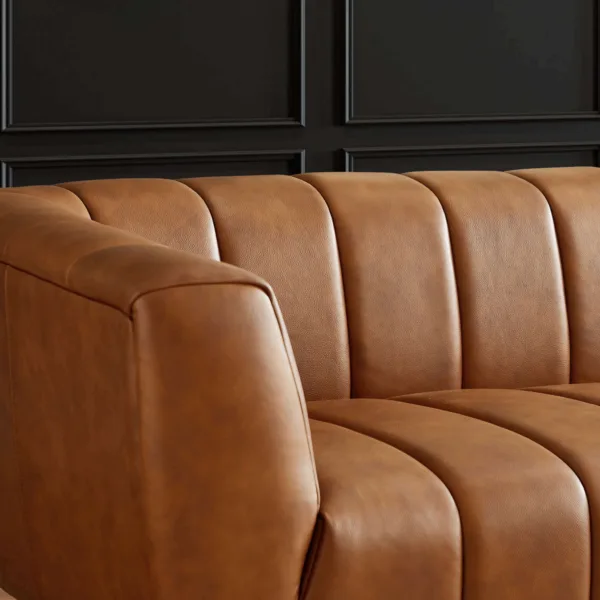 Ava Genuine Italian Tan Leather Channel Tufted Sofa VI