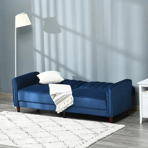 Futon Sleeper Sofa Bed in Blue Velvet III jpg