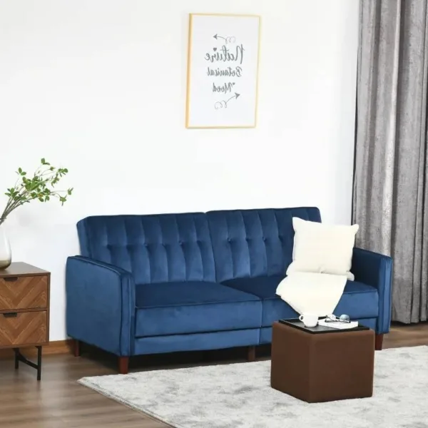 Futon Sleeper Sofa Bed in Blue Velvet IV jpg