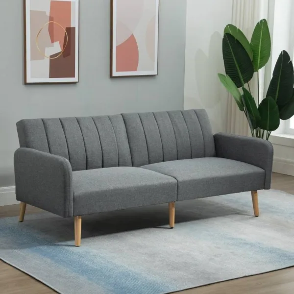 Modern Mid Century Light Gray Linen touch Polyester Futon Sleeper Sofa Bed II jpg