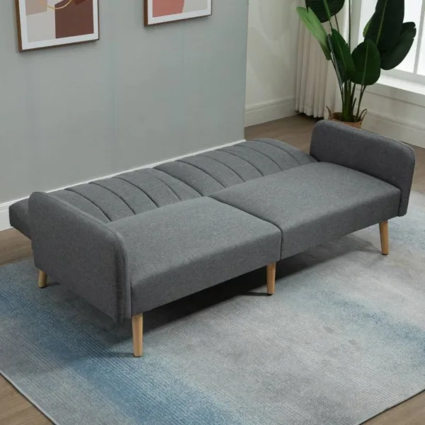 Modern Mid Century Light Gray Linen touch Polyester Futon Sleeper Sofa Bed III jpg