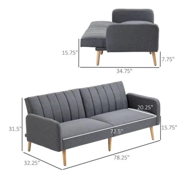 Modern Mid Century Light Gray Linen touch Polyester Futon Sleeper Sofa Bed IV jpg